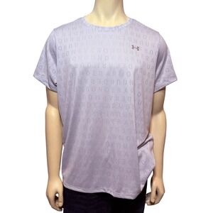 Under Armour Mens 1X Gray All Over Logo Jacquard Loose Fit Athletic T-Shirt
